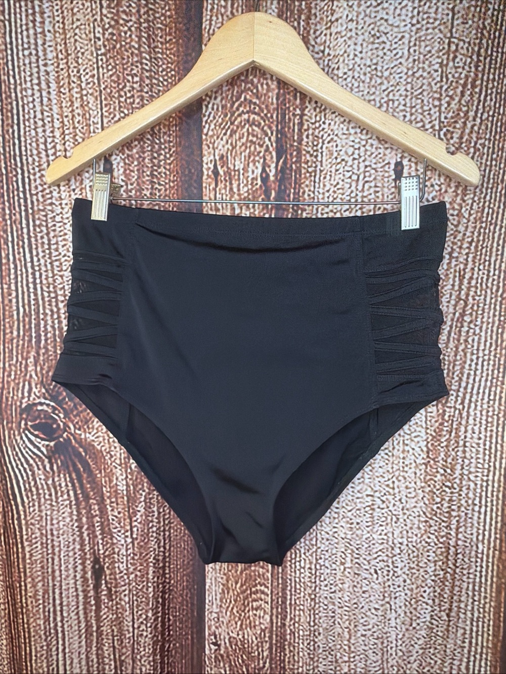 Torrid High-Waisted Black Bikini Swim Bottom with Mesh Detail Size 1